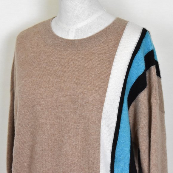 Charter Club Sweater M Cashmere Long Sleeve Crew Neck Tan Blue - Picture 3 of 6